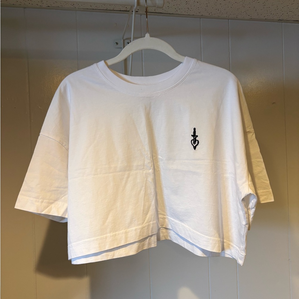 Rita Ora White Cropped T-Shirt with Logo